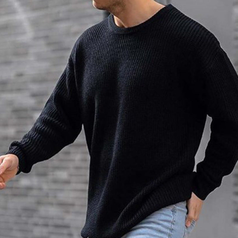 Fashion Sweater Men's Knit Top Solid Color Round Neck - Carvan Mart Ltd