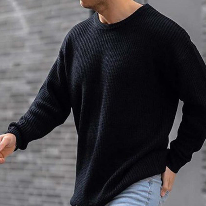 Fashion Sweater Men's Knit Top Solid Color Round Neck - Carvan Mart