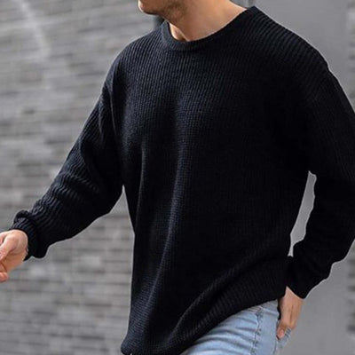 Fashion Sweater Men's Knit Top Solid Color Round Neck - - Men's Sweaters - Carvan Mart