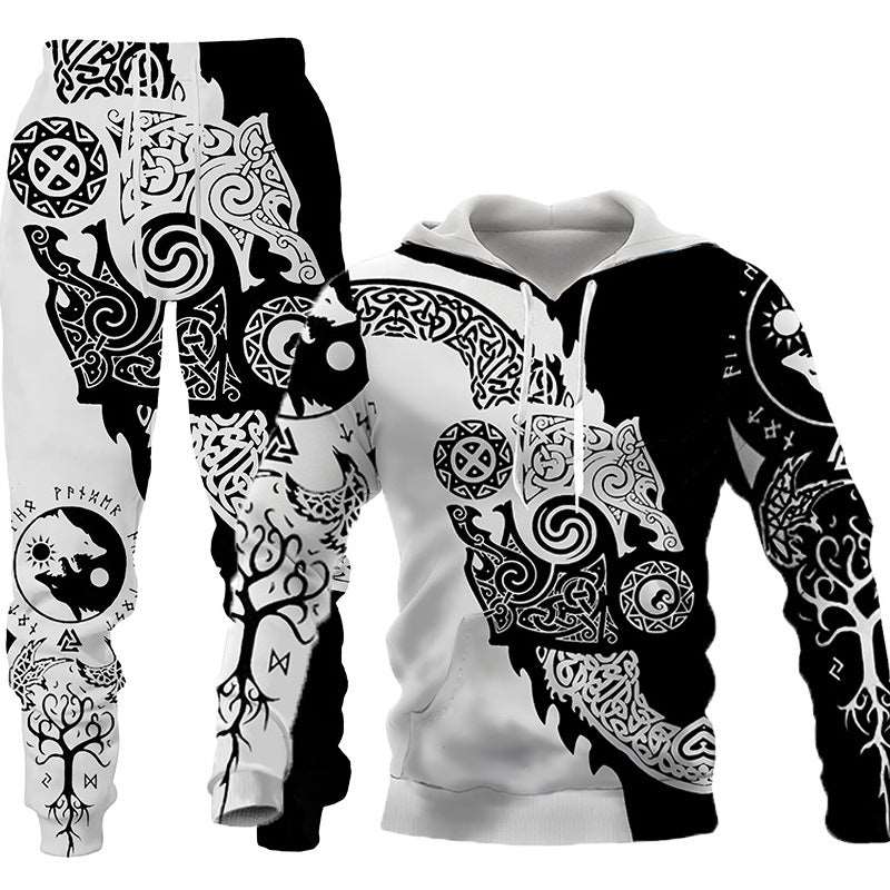 3D Wolf Print Tracksuit Men Sportswear Hooded Sweatsuit Two Piece Outdoors Running Fitness Mens Clothing Jogging Set - Set two - Men Suits & Sets - Carvan Mart