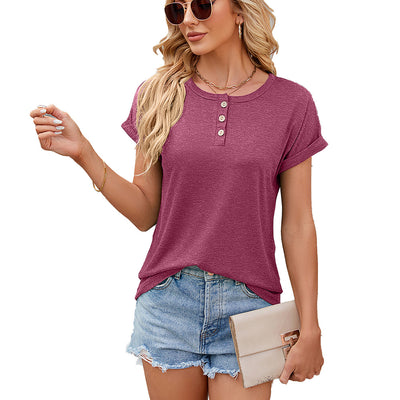 Round Neck Short Sleeve T-Shirt Women's Summer Loose Shirt - Carvan Mart