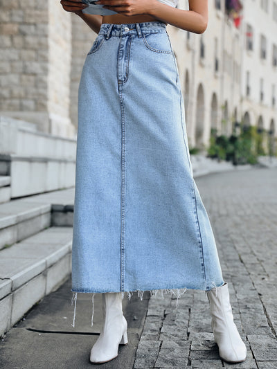 Stylish High-Waisted Denim Midi Skirt | Vintage Jean Skirts for Women – Retro A-Line Skirt - Carvan Mart
