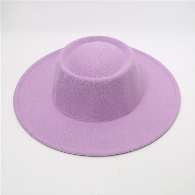 Retro Fedora 8cm Wide Brim Solid Color Concave-convex Dome Woolen Hat - Light Purple Average Size - Men's Hats & Caps - Carvan Mart