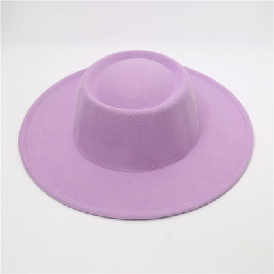 Retro Fedora 8cm Wide Brim Solid Color Concave-convex Dome Woolen Hat - Carvan Mart