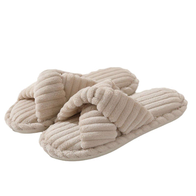 Corduroy Non-slip Cross Slippers - - Women's Slippers - Carvan Mart