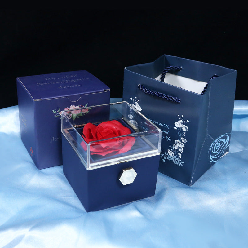 Rotating Soap Flower Rose Gift Box Creative Rotating Rose Jewelry Packaging Box Valentine's Day Gift For Women - Blue - Gift - Carvan Mart