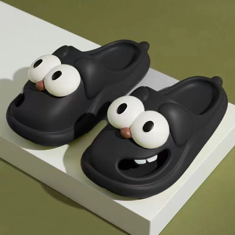 Cartoon Big Eye Kissing Slippers For Women - Black - Women's Slippers - Carvan Mart