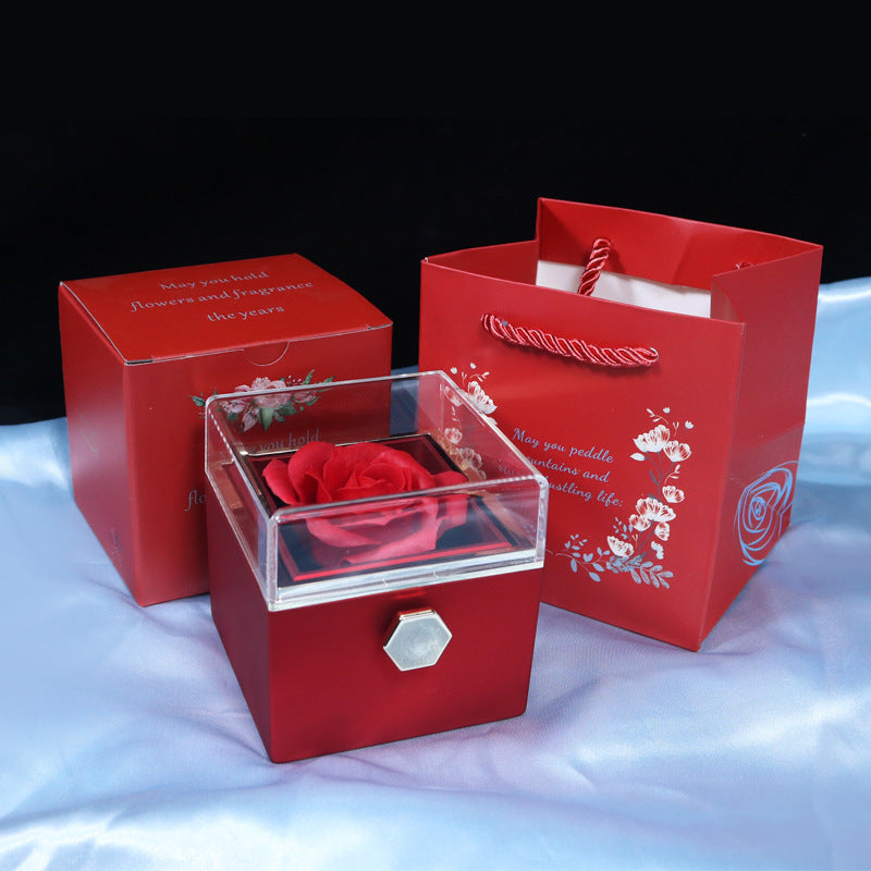 Rotating Soap Flower Rose Gift Box Creative Rotating Rose Jewelry Packaging Box Valentine's Day Gift For Women - Red - Gift - Carvan Mart