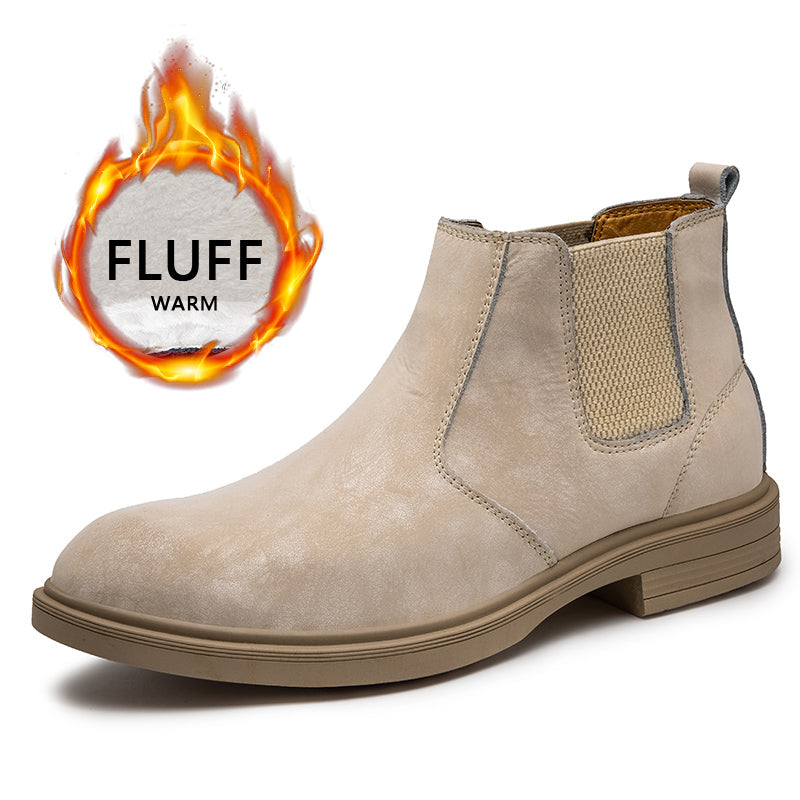 Men's Outdoor Casual Cowhide Martin Boots - Sand color Plush - Men's Boots - Carvan Mart