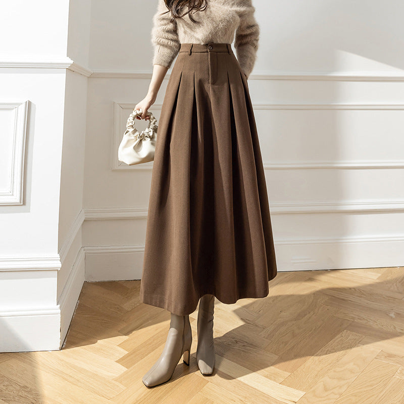 Women's Fashion High Waist Korean Style Woolen Large Swing Skirt - Carvan Mart Ltd