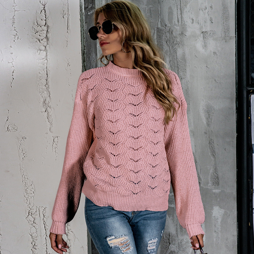 Hollow-out Solid Color Knitted Top - Carvan Mart