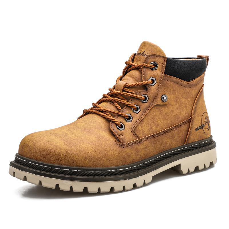 Casual High Top Leather Tooling Shoes Men - Gold - Men's Boots - Carvan Mart