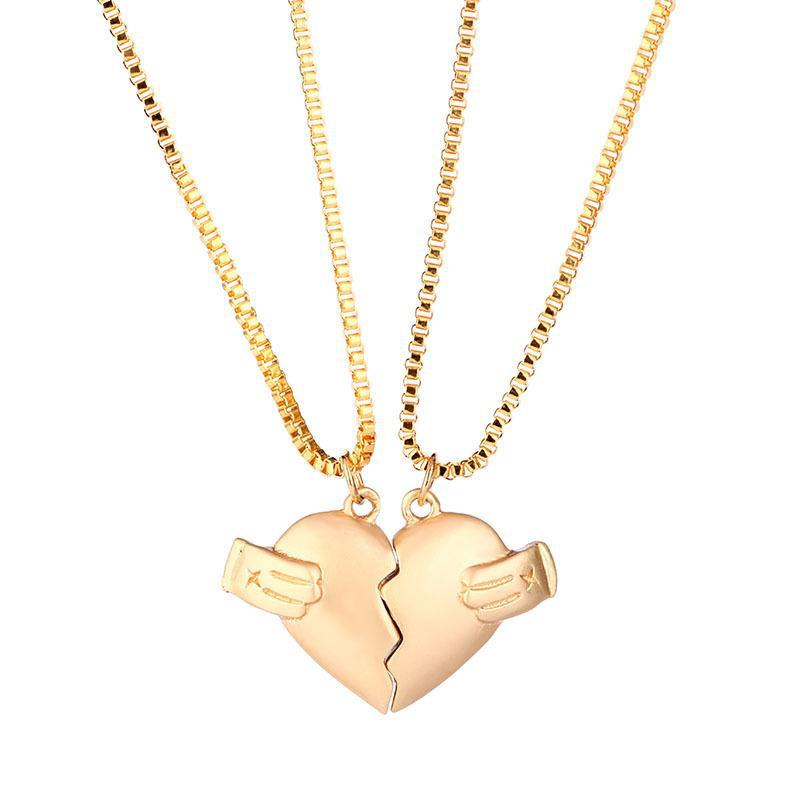 Creative Magnet Love Necklace 2pcs Heart-broken Shape Necklace Men And Women Jewelry - Venice Chain Gold - Necklaces - Carvan Mart