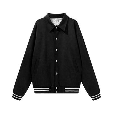 Ladies Bomber Jacket - Fashionable Loose Suede Lapel Jacket for Women - Black - Women's Coats & Jackets - Carvan Mart