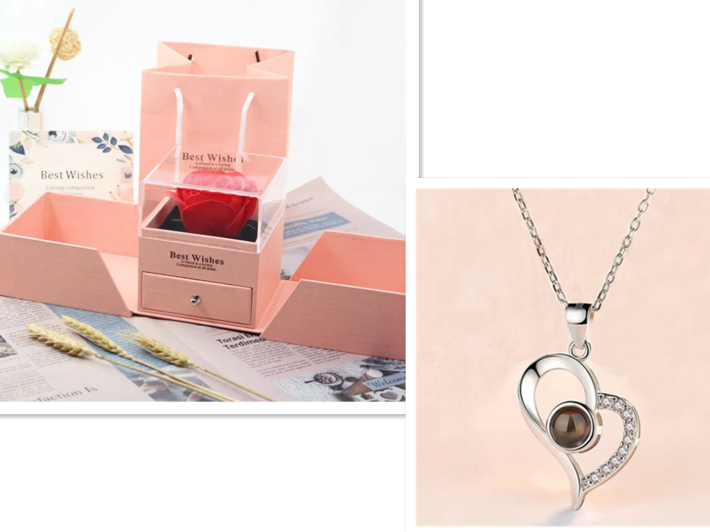 Valentine's Day Gifts Metal Rose Jewelry Gift Box Necklace Wedding Girlfriend Necklace Gifts - Silver B setA - Gift - Carvan Mart