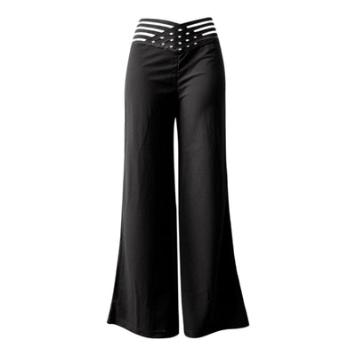 High-Waisted Flare Pants with Sexy Cutout Waistband - Trendy Wide-Leg Trousers - Carvan Mart