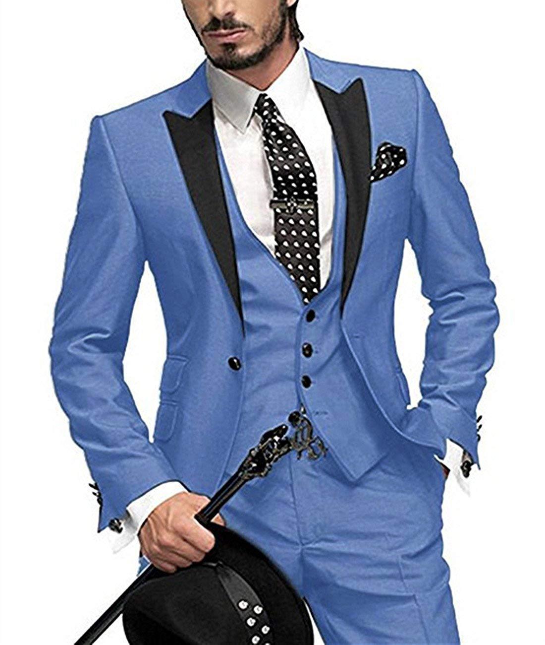 Three-Piece Slim Fit Men's Wedding Suit | Stylish Wedding Guest Outfit for All Seasons - Blue - Men Suits & Sets - Carvan Mart