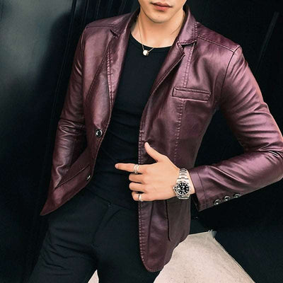 Fashion Casual Men's Suit Leather Jacket - - Genuine Leather - Carvan Mart