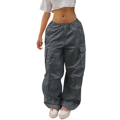 Women's Cargo Pants with Drawstring and Pockets - Fashionable High-Waisted Street Trousers - - Pants & Capris - Carvan Mart