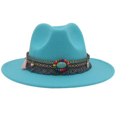 Ethnic Style Western Cowboy Hat Gem Accessories Tibetan Top Hat - Lake Blue - Men's Hats & Caps - Carvan Mart