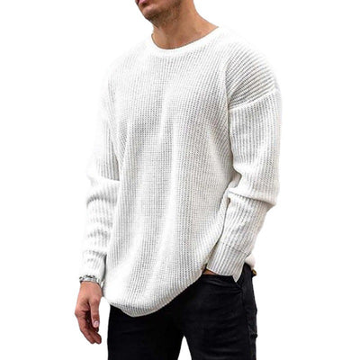 Fashion Sweater Men's Knit Top Solid Color Round Neck - - Men's Sweaters - Carvan Mart