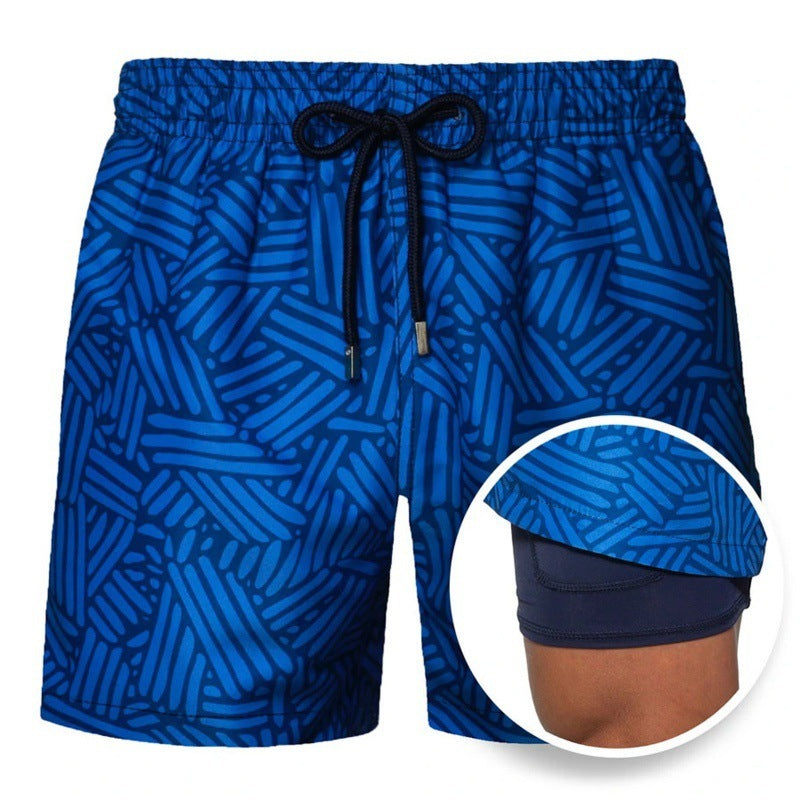 Men's Beach Shorts Printed Sports Double Layer Summer Shorts - Dark Blue 2 - Men's Shorts - Carvan Mart