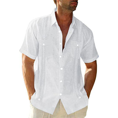 Fashion Short Sleeve Trendy Linen Button-ups Shirt - 3DXCS00261 - Men's Shirts - Carvan Mart