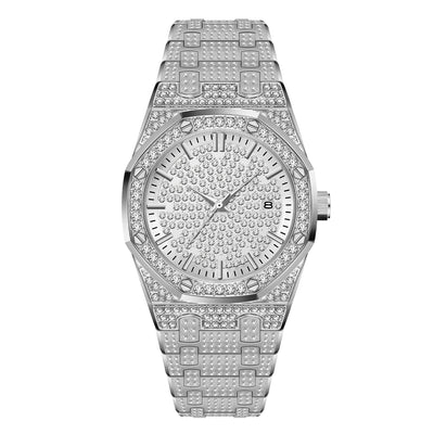 Hip Hop Calendar Starry Liu Ding Diamond-embedded Watch - Silvery2. - Women's Watches - Carvan Mart