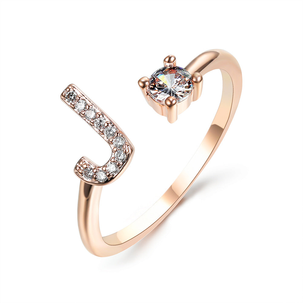 Letter Ring Fashion Jewelry Elegant Rings - Rose gold J - Women's Rings - Carvan Mart