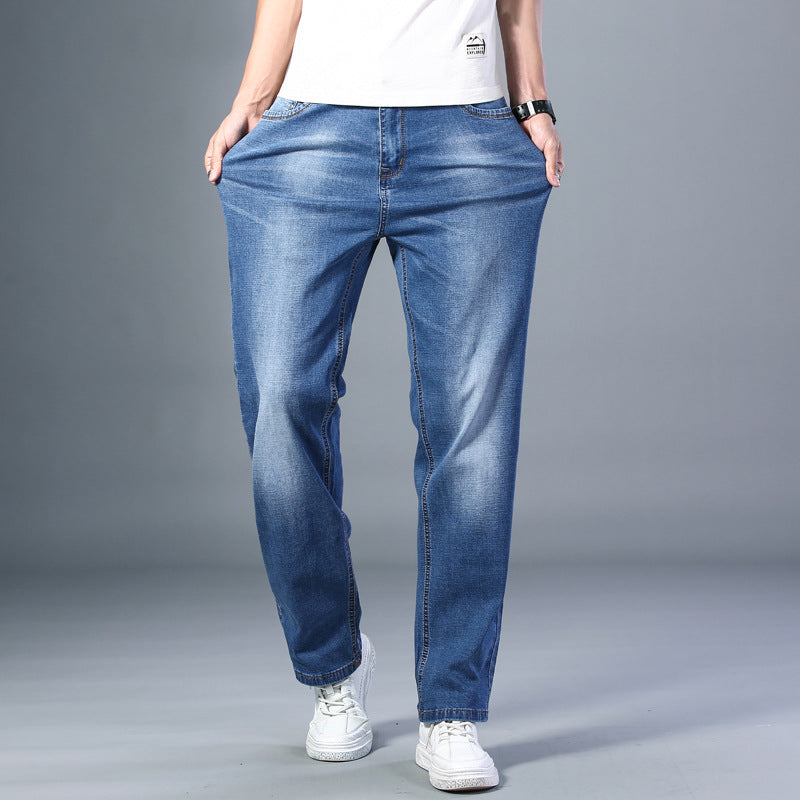 Men's Relaxed Fit Loose Straight Jeans - Comfortable Mid-Waist Cotton Pants - Light Blue - Men's Jeans - Carvan Mart