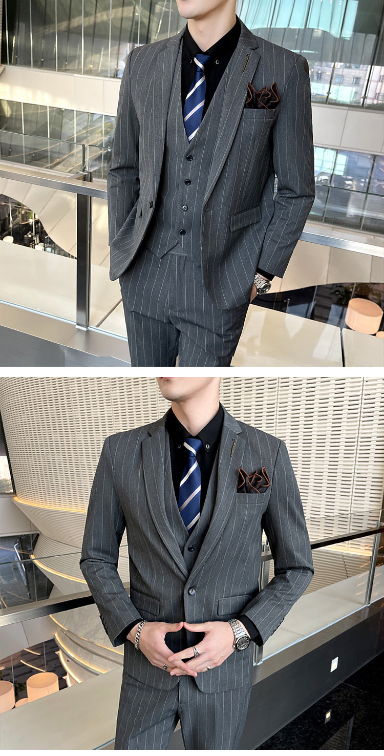 Carvan Striped Suit Men's Three-piece Suit - - Men Suits & Sets - Carvan Mart