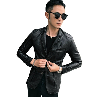 Fashion Casual Men's Suit Leather Jacket - Carvan Mart