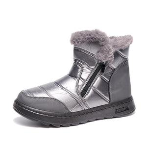 Thick Plush Snow Boots for Women - High Top Platform Waterproof Fleece Boots with Side Zipper - Silver - Women's Shoes - Carvan Mart