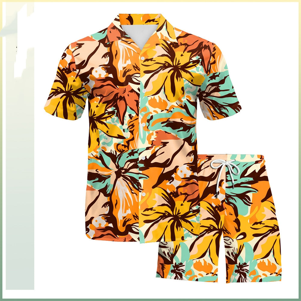 Men's Digital Printing Seaside Vacation Beach Pants Shirt Two-piece Set - Carvan Mart