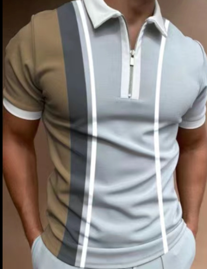 Men's Polo Striped Printed Short Sleeve T-Shirt - Carvan Mart