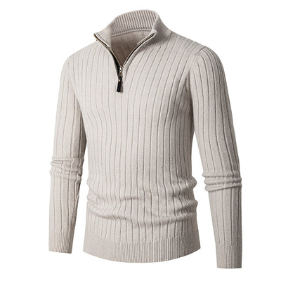 Men's Long-sleeved Half-turtleneck Zip-up Sweater - White - Men's Sweaters - Carvan Mart