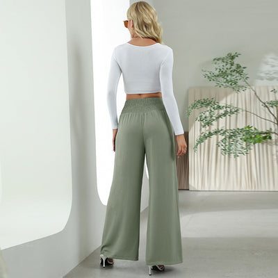 Chic Wide-Leg Pants for Women - High Waist Button Detail - - Pants & Capris - Carvan Mart