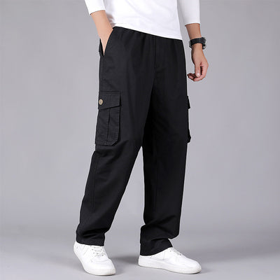 Korean Style Loose Straight Leg Thin Fat Pants - Comfortable Cotton Trousers for Spring - Black20 - Men's Pants - Carvan Mart