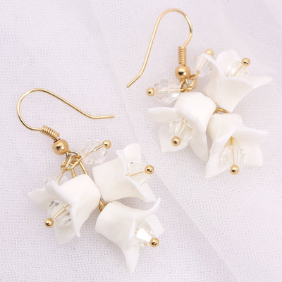 Handmade White Ceramic Flower Elegant Simple Earrings - - Earrings - Carvan Mart