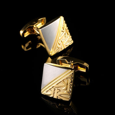 Square Pattern Gold And Silver Two-tone High Quality French Cufflink Pure Copper Metal Buttons - Carvan Mart