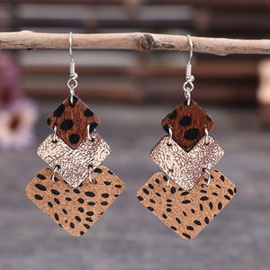 Vintage Leopard Print Stitching Leather Earrings - Carvan Mart