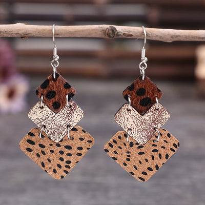 Vintage Leopard Print Stitching Leather Earrings - - Earrings - Carvan Mart