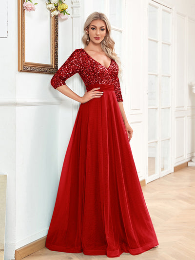 Elegant Prom Evening Wedding Guest Dress - Red - Evening Dresses - Carvan Mart