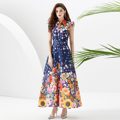 Women's Printed Slim Fit Long Hem Milkmaid Dress - - Summer Dresses - Carvan Mart