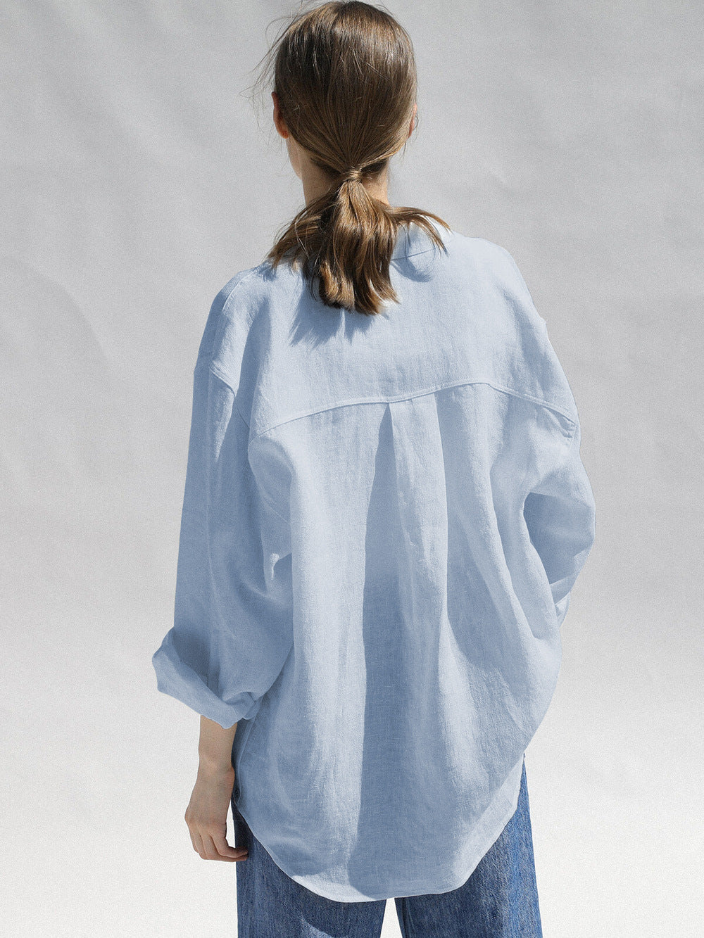 Pure Linen Shirt Turn-down Collar Coat Women - Carvan Mart