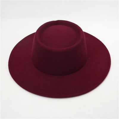 Retro Fedora 8cm Wide Brim Solid Color Concave-convex Dome Woolen Hat - Carvan Mart