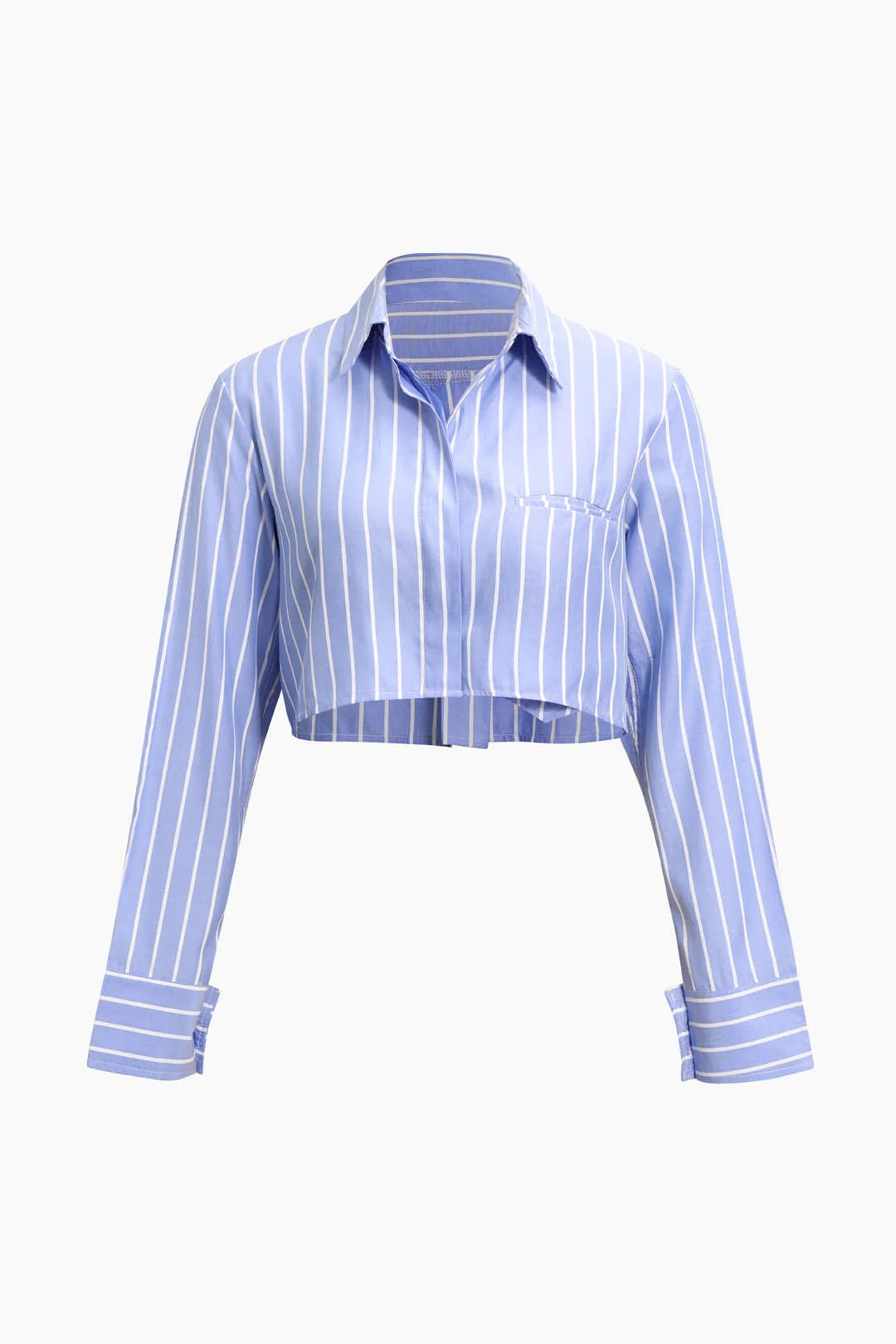 Women's Lapel Stripe Pockets Long Sleeved Loose Short Shirt - Carvan Mart