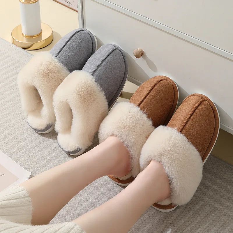 Winter Warm Plush Slippers Fur Slippers Comfy Non-Slip Bedroom Fuzzy Shoes - Carvan Mart