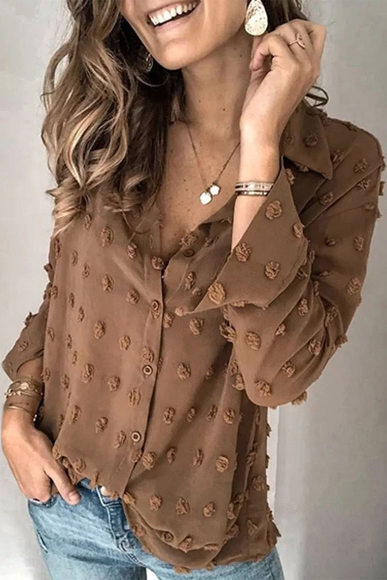 Spring And Summer New Cross-border Women's Clothing Fashion Long Sleeve Shirt - Brown - Winter Tops - Carvan Mart