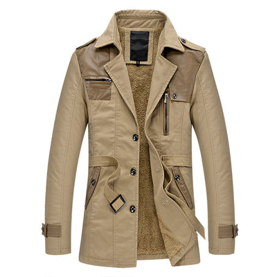 Men's Fashion Fastener Decoration Long Cotton Trench Coat - Khaki - Men's Jackets & Coats - Carvan Mart